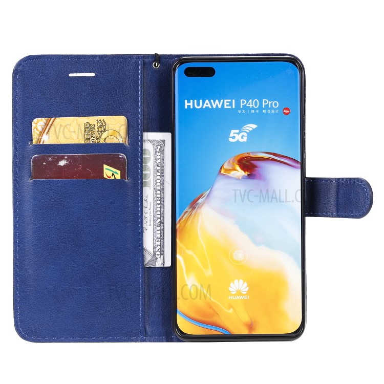 PU Leather Wallet Stand Case for Huawei P40 Pro - Blue-4