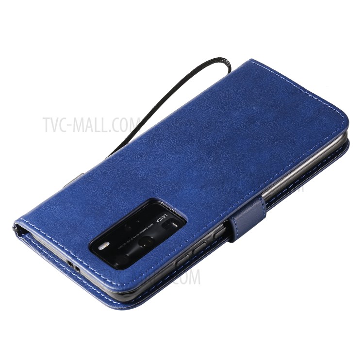 PU Leather Wallet Stand Case for Huawei P40 Pro - Blue-6