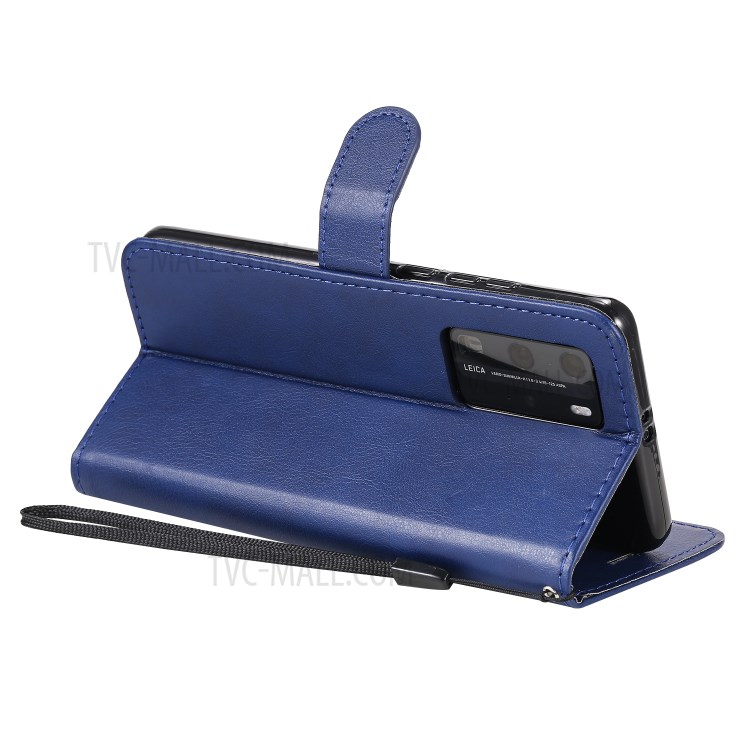 PU Leather Wallet Stand Case for Huawei P40 Pro - Blue-7