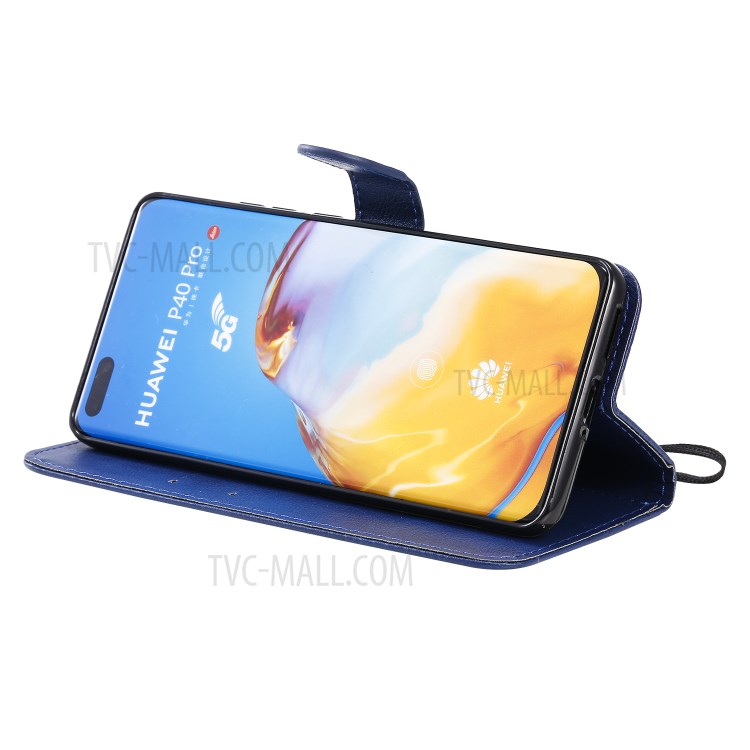 PU Leather Wallet Stand Case for Huawei P40 Pro - Blue-8
