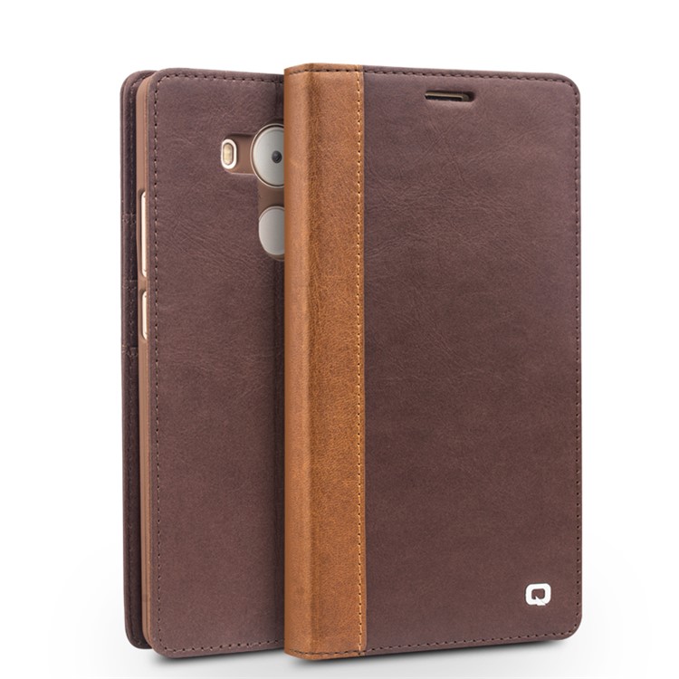 QIALINO Western Style Genuine Leather Stand Case for Huawei Mate 8 - Dark Brown-1