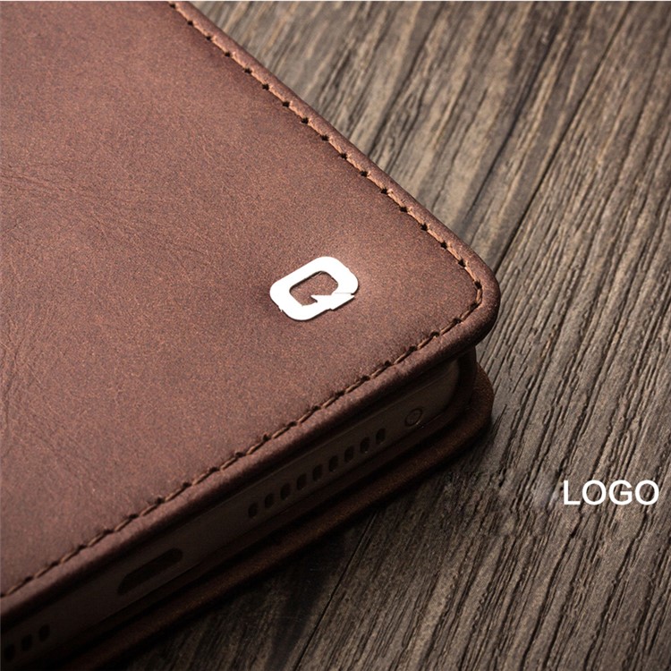 QIALINO Western Style Genuine Leather Stand Case for Huawei Mate 8 - Dark Brown-11