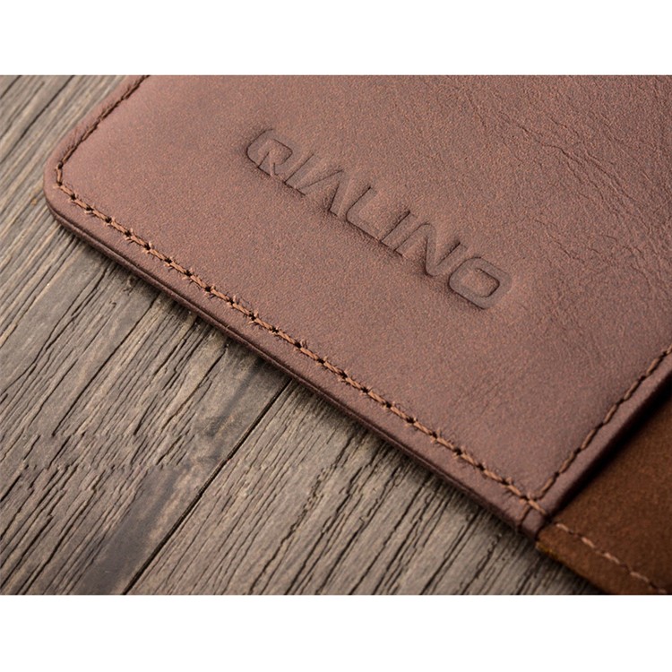 QIALINO Western Style Genuine Leather Stand Case for Huawei Mate 8 - Dark Brown-12