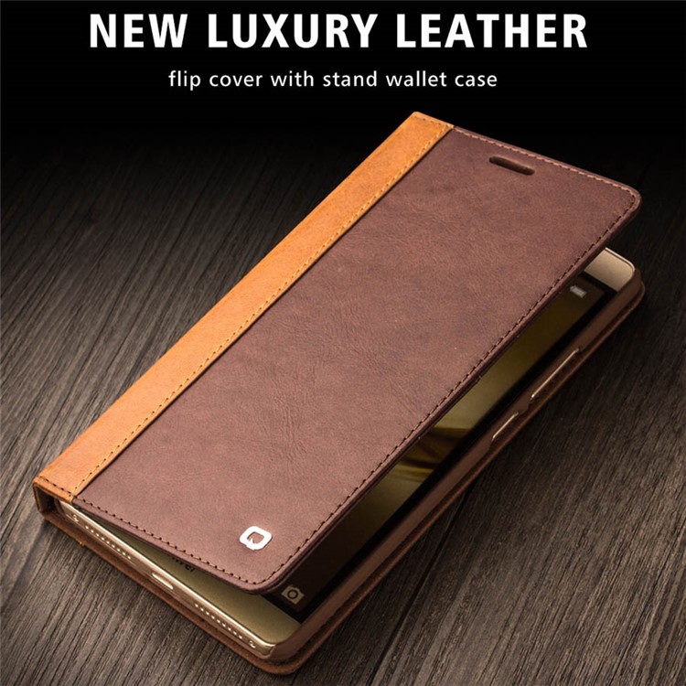 QIALINO Western Style Genuine Leather Stand Case for Huawei Mate 8 - Dark Brown-13
