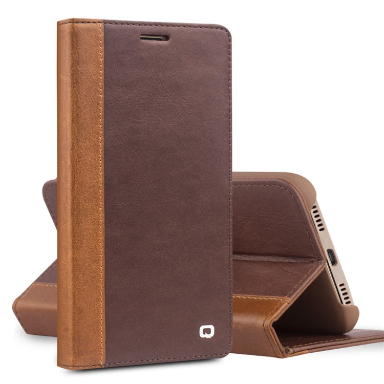QIALINO Western Style Genuine Leather Stand Case for Huawei Mate 8 - Dark Brown-2