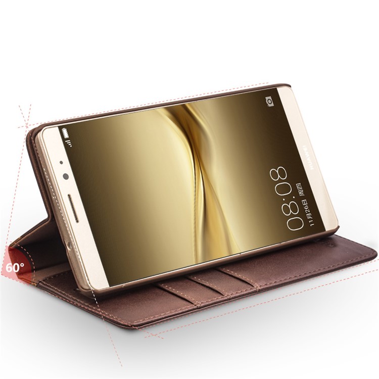 QIALINO Western Style Genuine Leather Stand Case for Huawei Mate 8 - Dark Brown-4