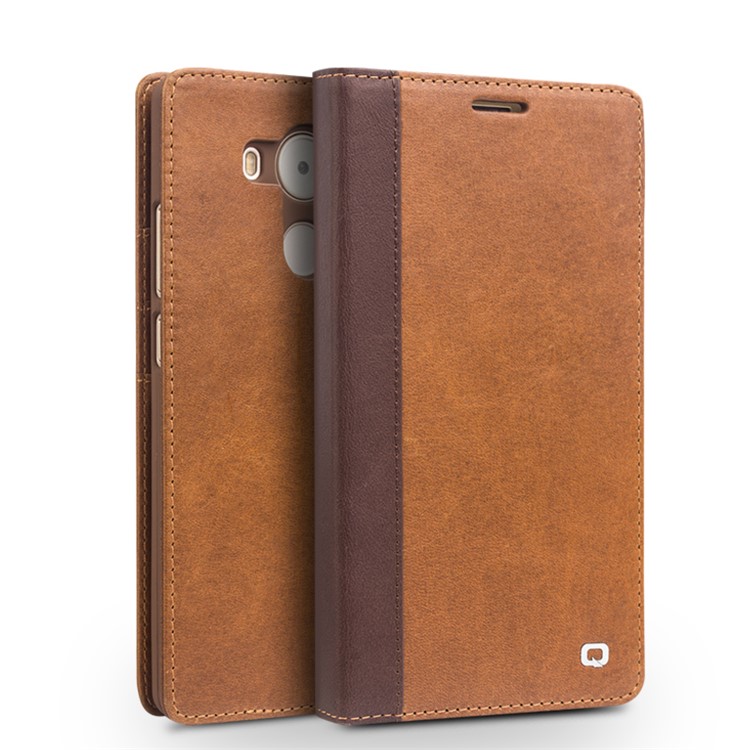 QIALINO Western Style Genuine Leather Folio Phone Cover for Huawei Mate 8 - Light Brown-1