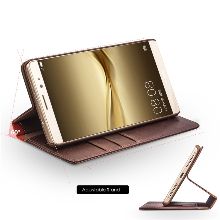 QIALINO Western Style Genuine Leather Folio Phone Cover for Huawei Mate 8 - Light Brown-4