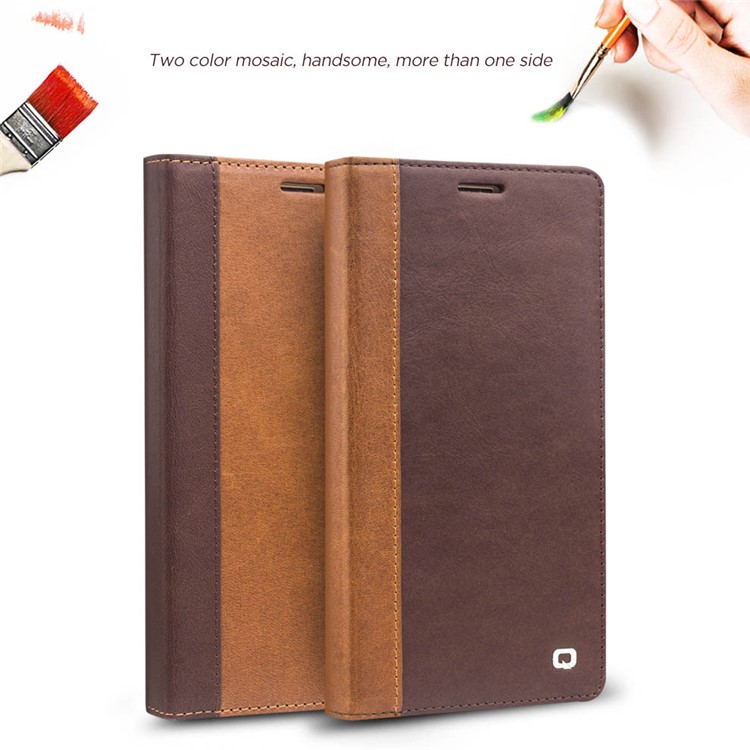 QIALINO Western Style Genuine Leather Folio Phone Cover for Huawei Mate 8 - Light Brown-6