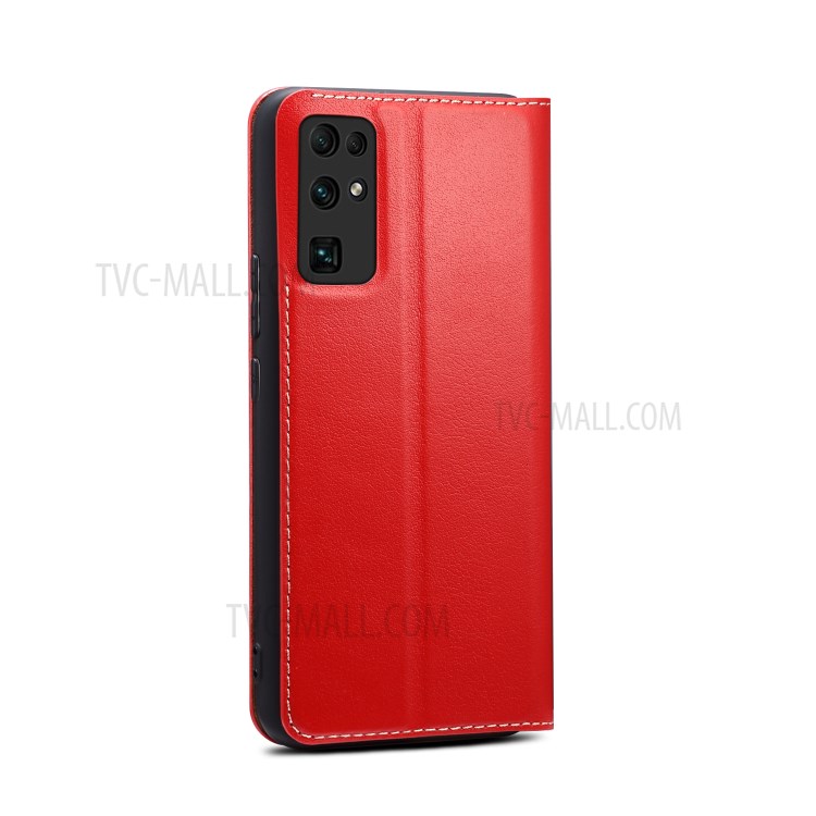 Dual Window Genuine Leather Phone Case Cover with Stand for Honor 30 - Red-5