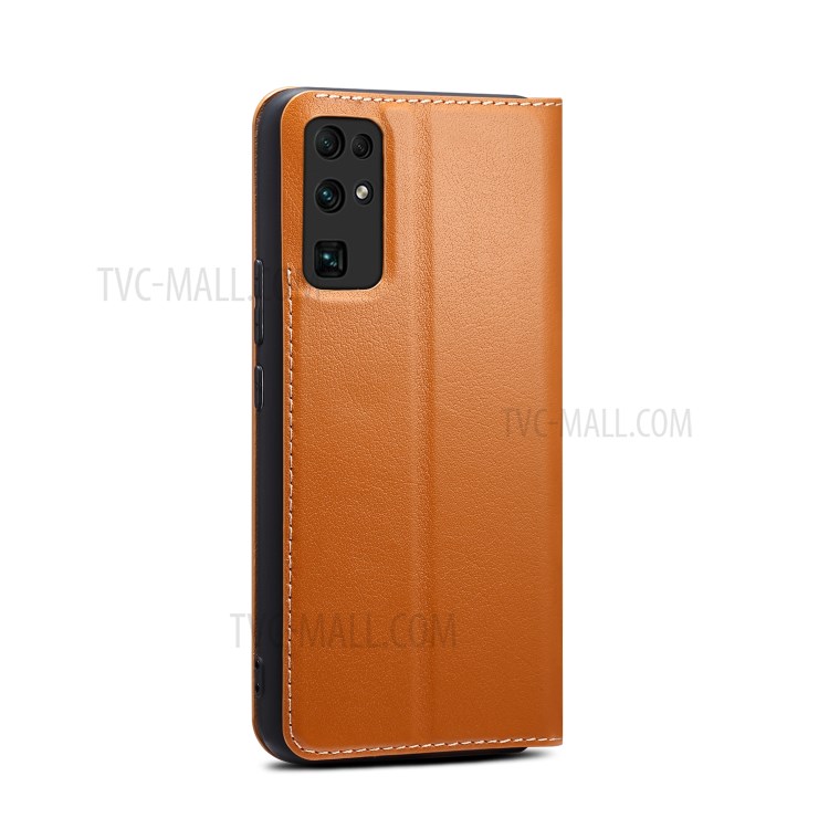 Dual Window Genuine Leather Phone Case Cover with Stand for Honor 30 - Brown-8