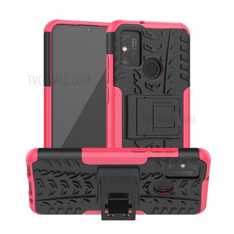 Anti-slip PC + TPU Combo Case with Kickstand for Honor Play 9A - Rose-1
