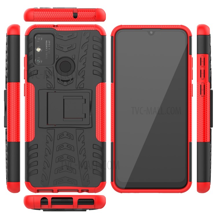 Anti-slip PC + TPU Combo Case with Kickstand for Honor Play 9A - Red-2