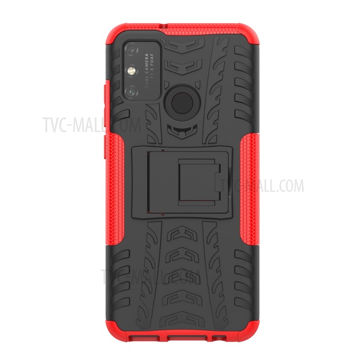 Anti-slip PC + TPU Combo Case with Kickstand for Honor Play 9A - Red-3