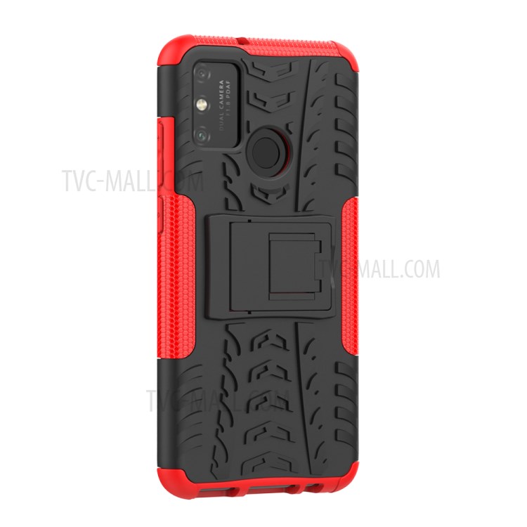 Anti-slip PC + TPU Combo Case with Kickstand for Honor Play 9A - Red-4