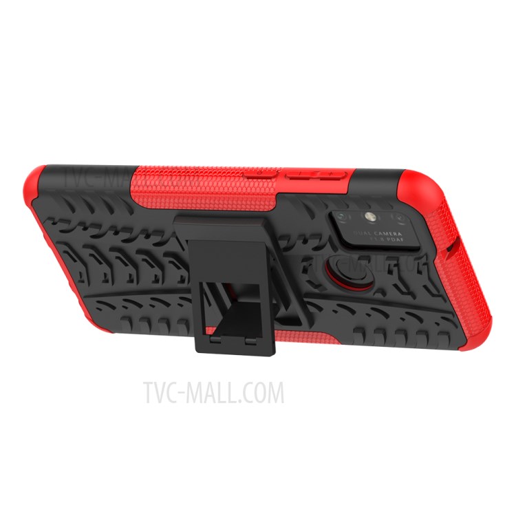 Anti-slip PC + TPU Combo Case with Kickstand for Honor Play 9A - Red-5