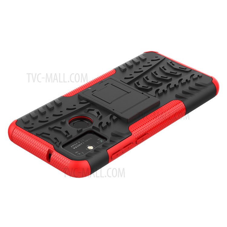 Anti-slip PC + TPU Combo Case with Kickstand for Honor Play 9A - Red-6