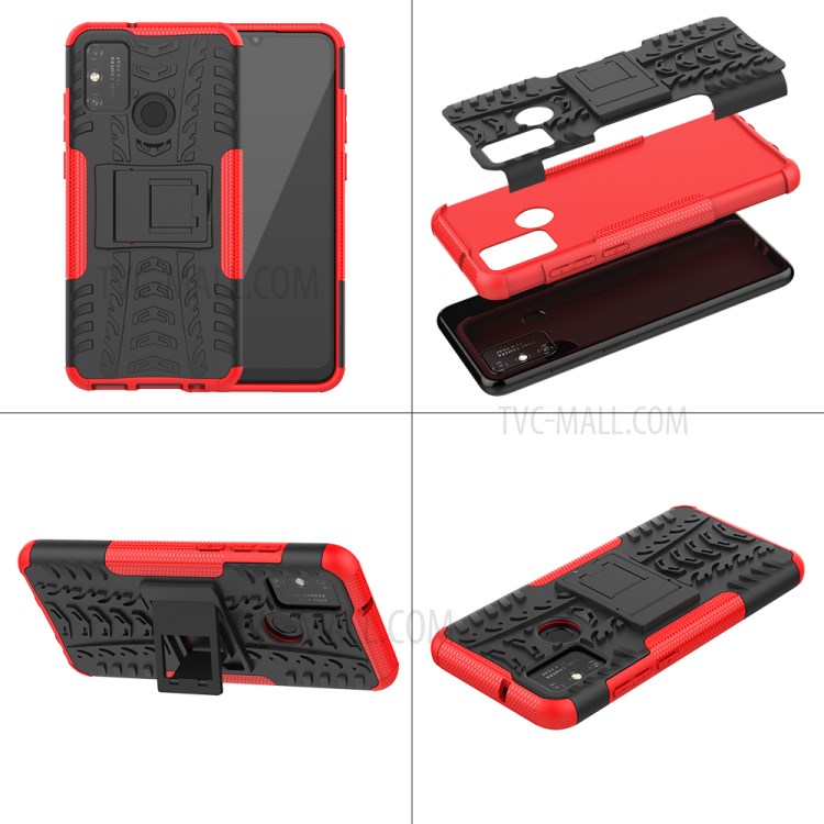 Anti-slip PC + TPU Combo Case with Kickstand for Honor Play 9A - Red-7