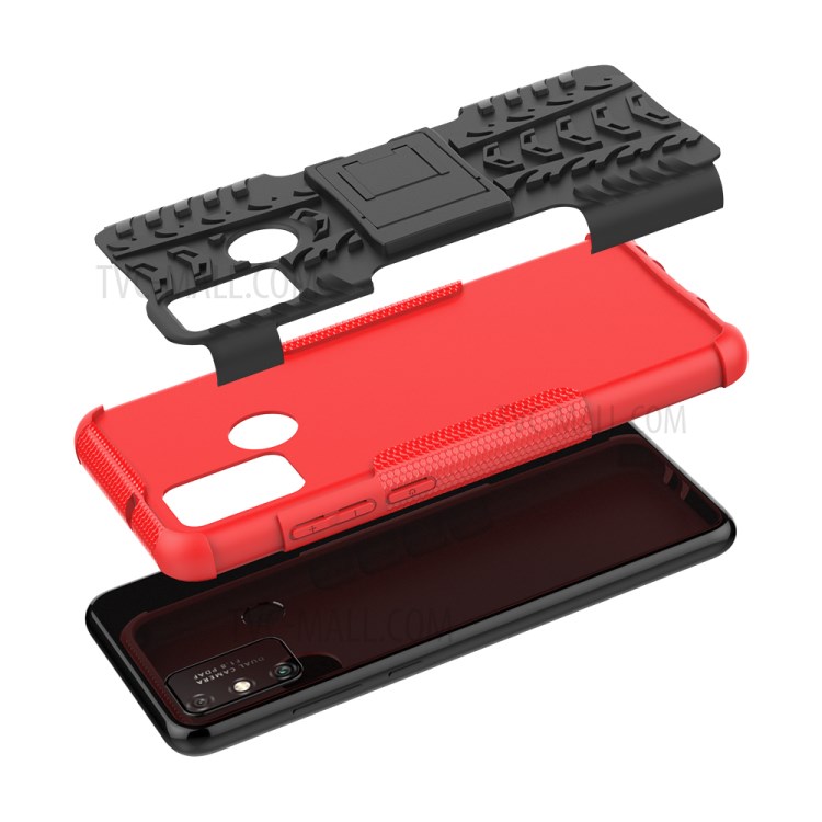 Anti-slip PC + TPU Combo Case with Kickstand for Honor Play 9A - Red-8