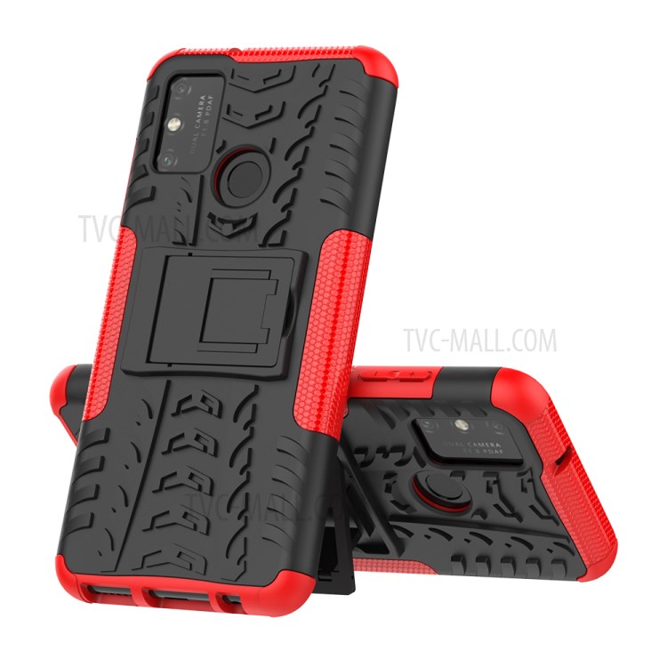 Anti-slip PC + TPU Combo Case with Kickstand for Honor Play 9A - Red-9