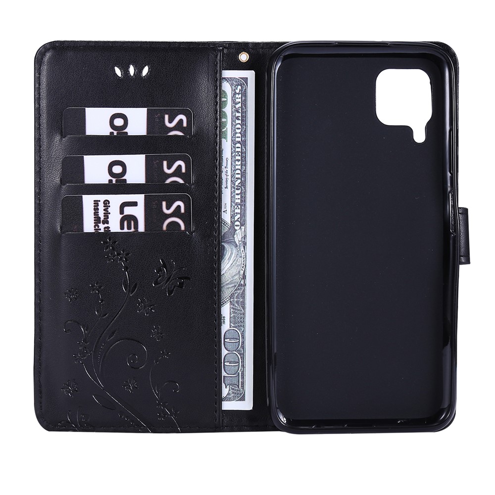 Imprint Butterfly Flower Leather Wallet Mobile Cover for Huawei P40 lite/nova 6 SE/Nova 7i - Black-5