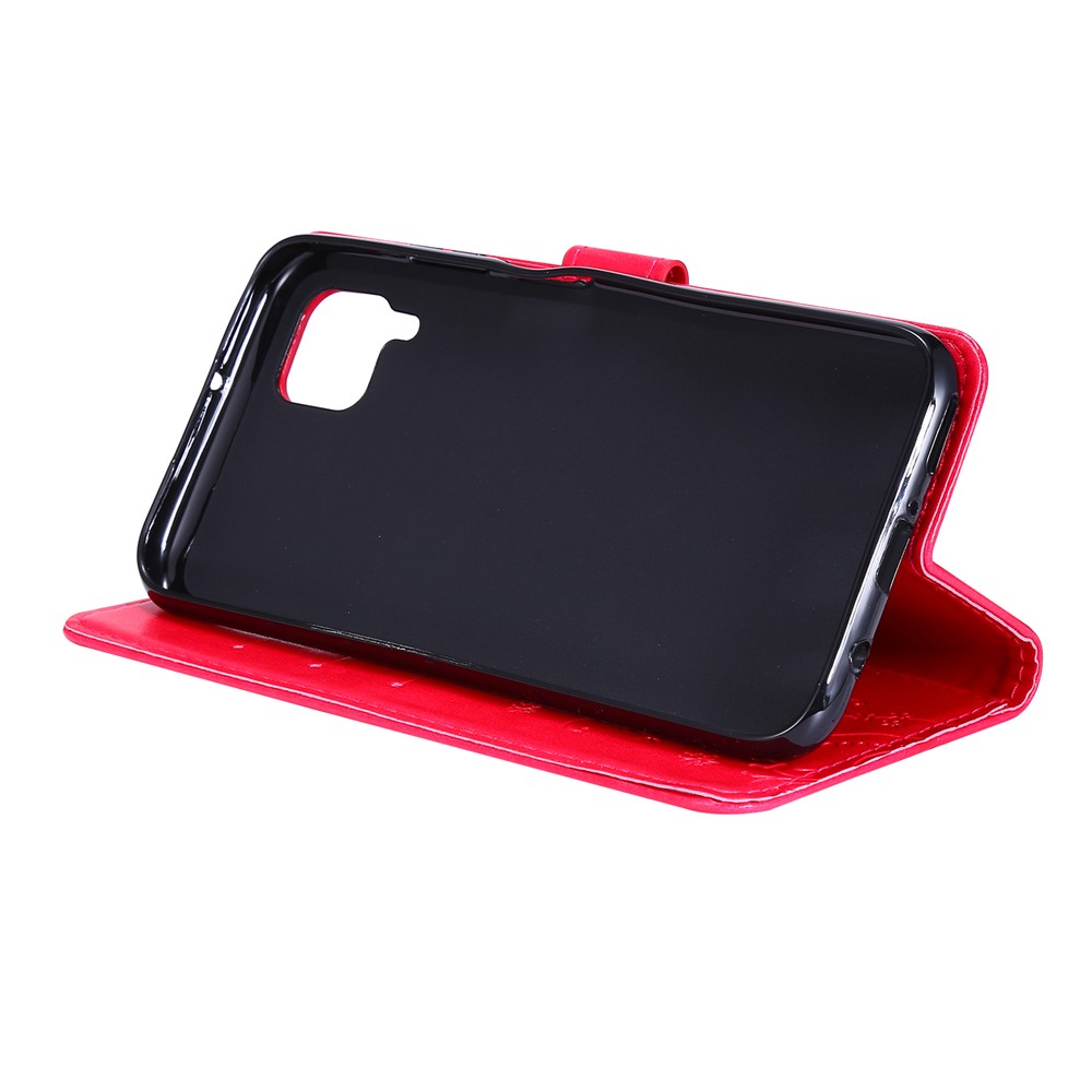 Imprint Butterfly Flower Leather Wallet Mobile Cover for Huawei P40 lite/nova 6 SE/Nova 7i - Red-3
