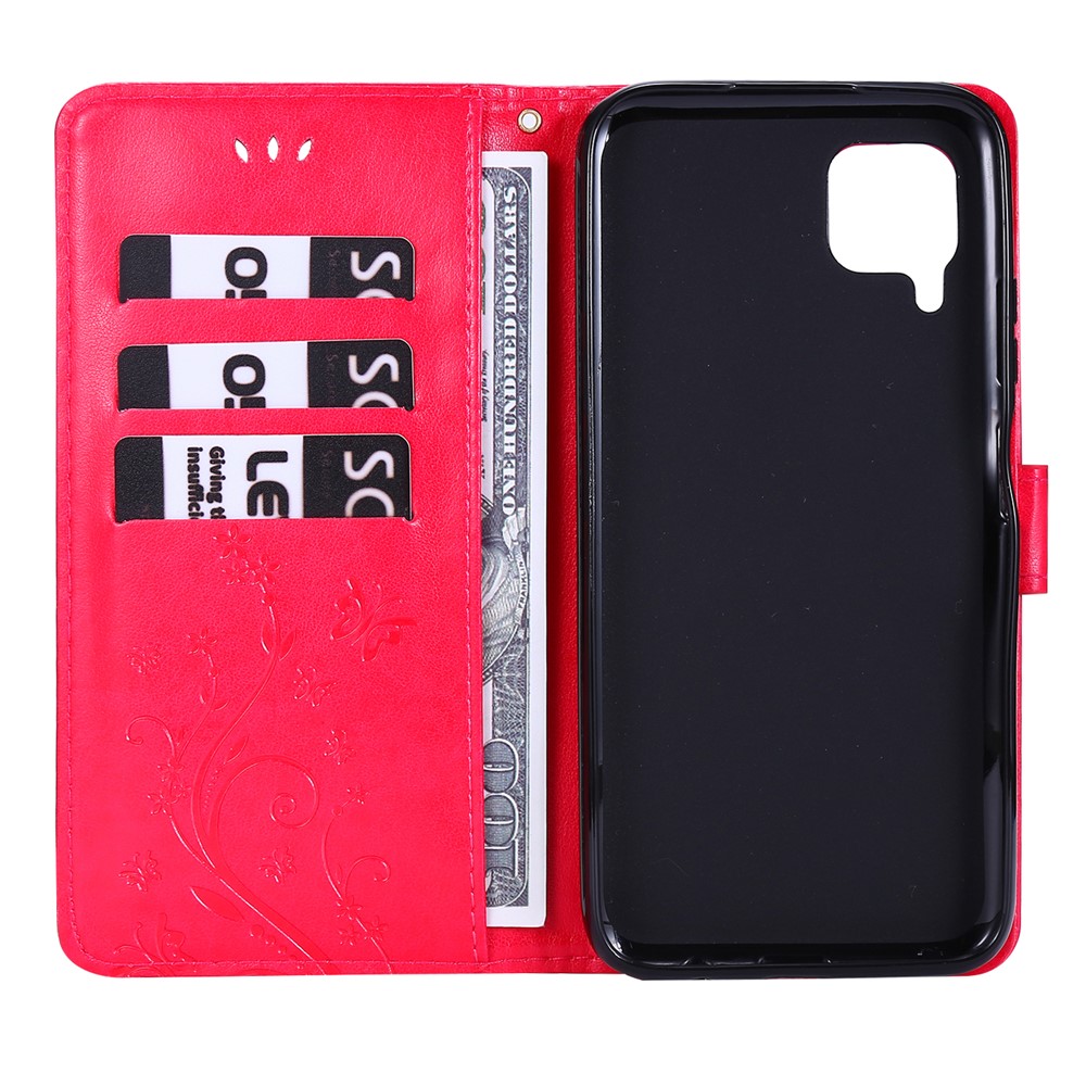 Imprint Butterfly Flower Leather Wallet Mobile Cover for Huawei P40 lite/nova 6 SE/Nova 7i - Red-5