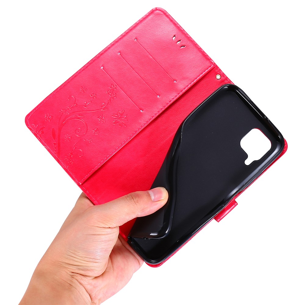 Imprint Butterfly Flower Leather Wallet Mobile Cover for Huawei P40 lite/nova 6 SE/Nova 7i - Red-6