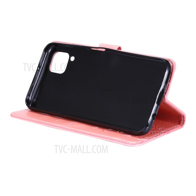 Imprint Butterfly Flower Leather Wallet Mobile Cover for Huawei P40 lite/nova 6 SE/Nova 7i - Pink-3