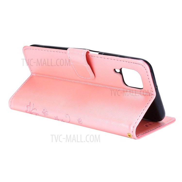 Imprint Butterfly Flower Leather Wallet Mobile Cover for Huawei P40 lite/nova 6 SE/Nova 7i - Pink-4