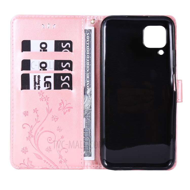 Imprint Butterfly Flower Leather Wallet Mobile Cover for Huawei P40 lite/nova 6 SE/Nova 7i - Pink-5