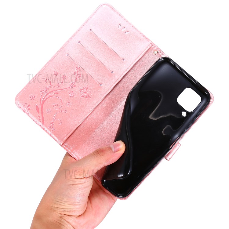 Imprint Butterfly Flower Leather Wallet Mobile Cover for Huawei P40 lite/nova 6 SE/Nova 7i - Pink-6