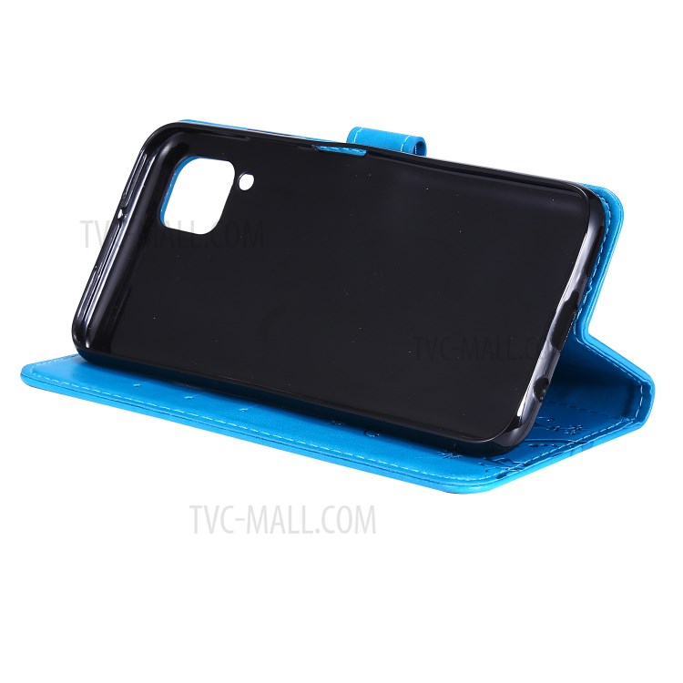 Imprint Butterfly Flower Leather Wallet Mobile Cover for Huawei P40 lite/nova 6 SE/Nova 7i - Blue-3