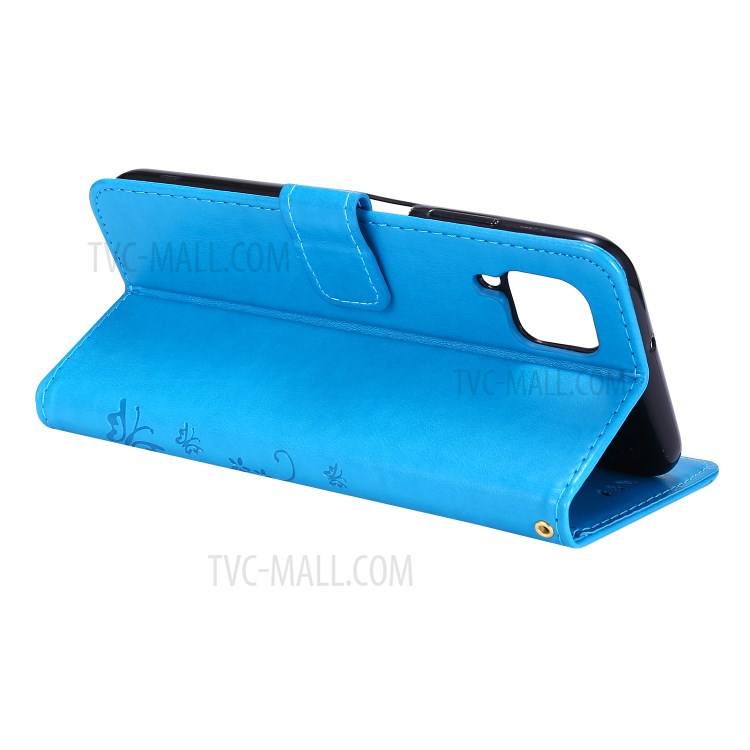 Imprint Butterfly Flower Leather Wallet Mobile Cover for Huawei P40 lite/nova 6 SE/Nova 7i - Blue-4