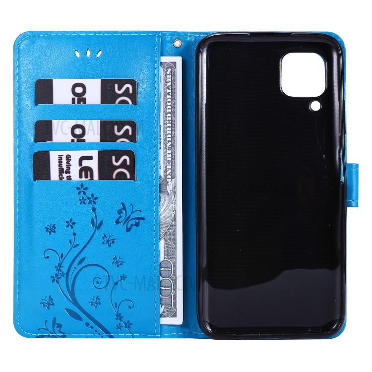 Imprint Butterfly Flower Leather Wallet Mobile Cover for Huawei P40 lite/nova 6 SE/Nova 7i - Blue-5