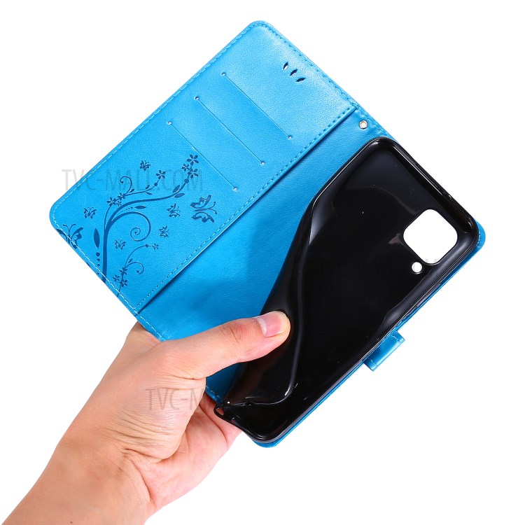 Imprint Butterfly Flower Leather Wallet Mobile Cover for Huawei P40 lite/nova 6 SE/Nova 7i - Blue-6