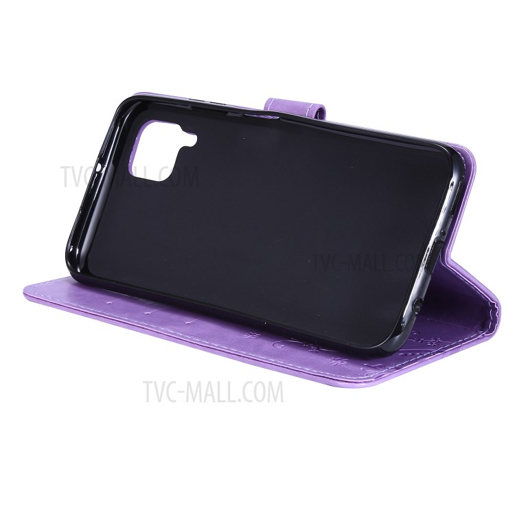 Imprint Butterfly Flower Leather Wallet Mobile Cover for Huawei P40 lite/nova 6 SE/Nova 7i - Light Purple-3