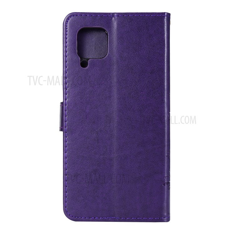 Imprint Butterfly Flower Leather Wallet Mobile Cover for Huawei P40 lite/nova 6 SE/Nova 7i - Dark Purple-2