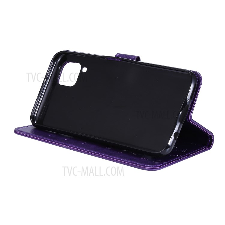Imprint Butterfly Flower Leather Wallet Mobile Cover for Huawei P40 lite/nova 6 SE/Nova 7i - Dark Purple-3