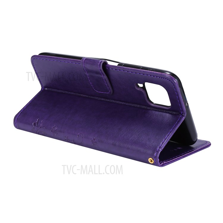 Imprint Butterfly Flower Leather Wallet Mobile Cover for Huawei P40 lite/nova 6 SE/Nova 7i - Dark Purple-4