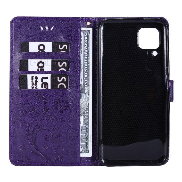 Imprint Butterfly Flower Leather Wallet Mobile Cover for Huawei P40 lite/nova 6 SE/Nova 7i - Dark Purple-5