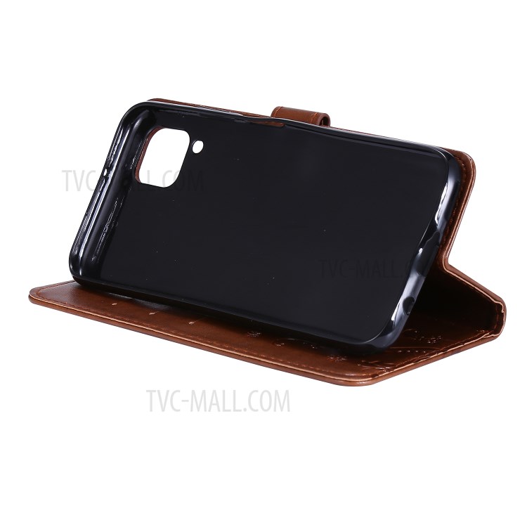 Imprint Butterfly Flower Leather Wallet Mobile Cover for Huawei P40 lite/nova 6 SE/Nova 7i - Brown-3
