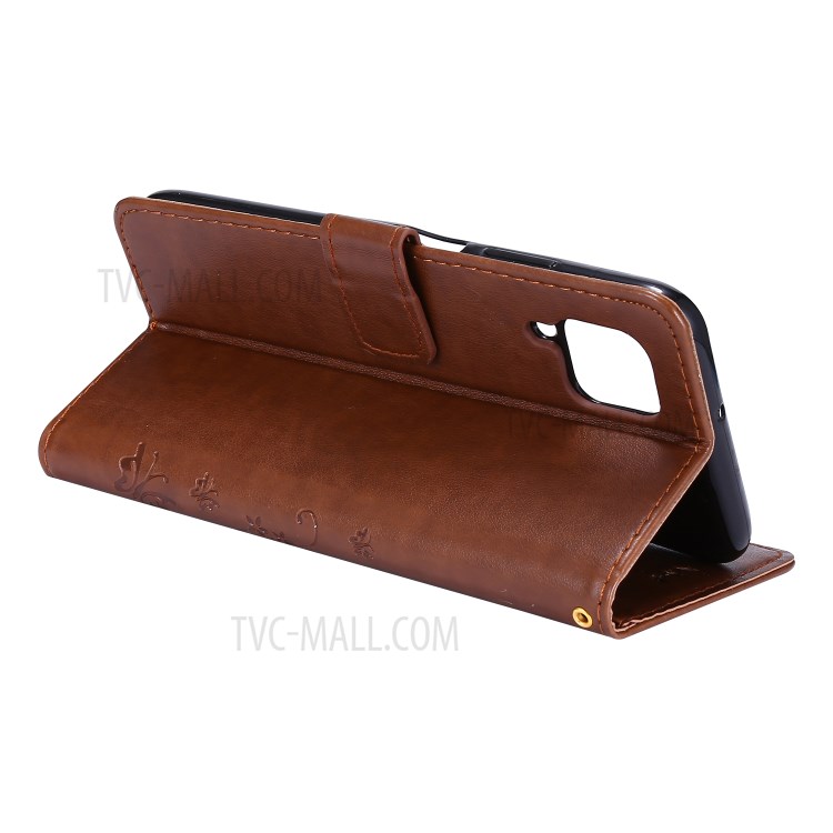 Imprint Butterfly Flower Leather Wallet Mobile Cover for Huawei P40 lite/nova 6 SE/Nova 7i - Brown-4