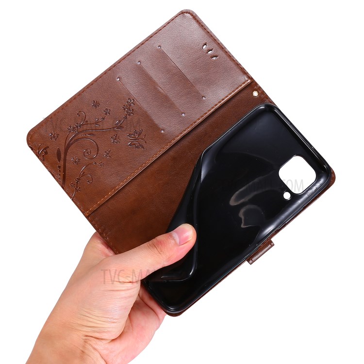 Imprint Butterfly Flower Leather Wallet Mobile Cover for Huawei P40 lite/nova 6 SE/Nova 7i - Brown-6