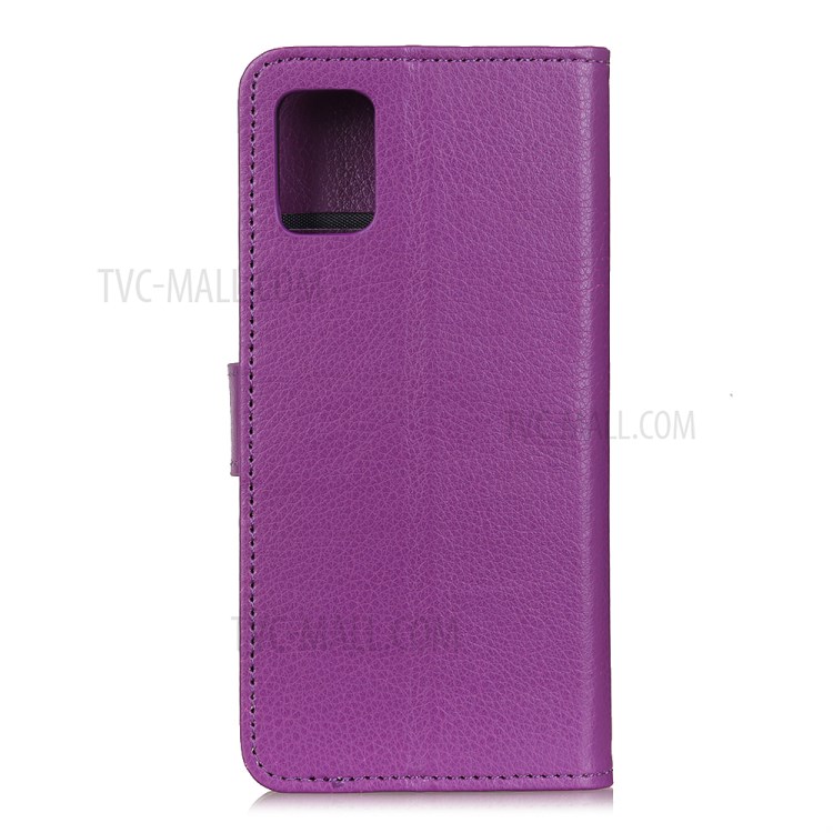 Litchi Texture Leather Wallet Stand Cell Phone Shell for Honor 30 - Purple-2