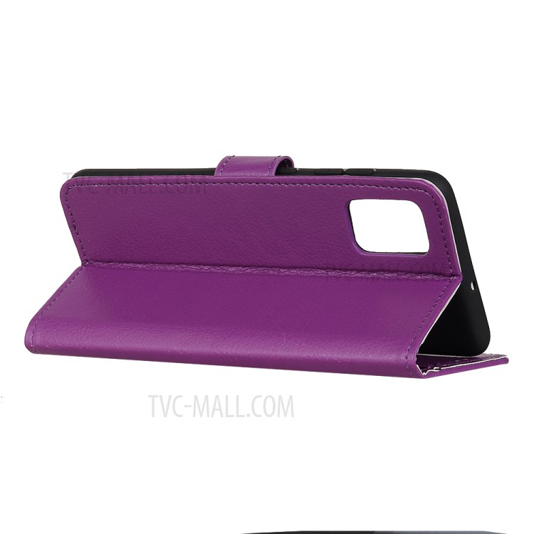 Litchi Texture Leather Wallet Stand Cell Phone Shell for Honor 30 - Purple-3
