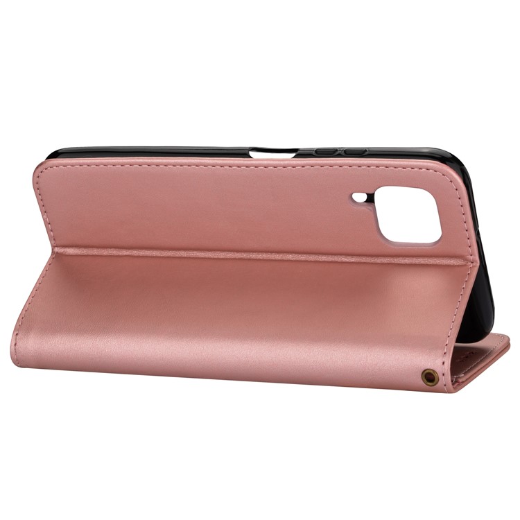 Support de Portefeuille de Poche à Glissière Flip Cuir Phone Case Avec Sangle Pour Huawei P40 Lite / Nova 6 se / Nova 7i - or Rose