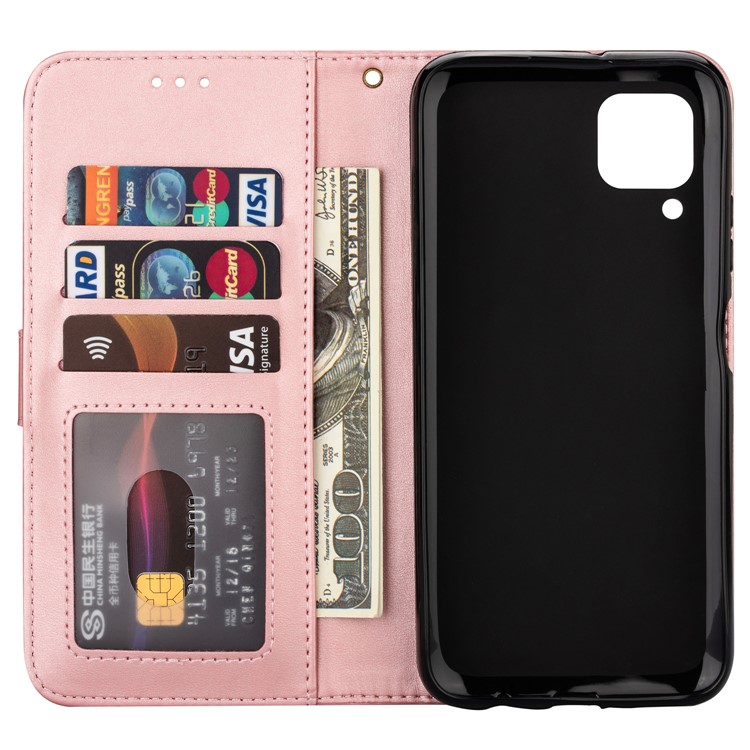 Support de Portefeuille de Poche à Glissière Flip Cuir Phone Case Avec Sangle Pour Huawei P40 Lite / Nova 6 se / Nova 7i - or Rose