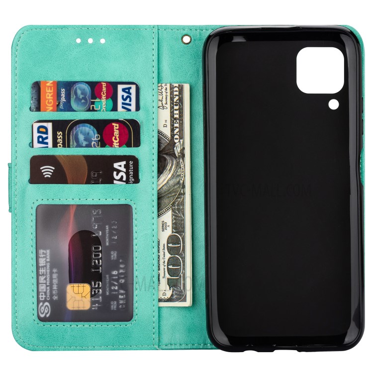 Zipper Pocket Wallet Stand Flip Leather Phone Case with Strap for Huawei P40 LITE/Nova 6 SE/Nova 7i - Green-5
