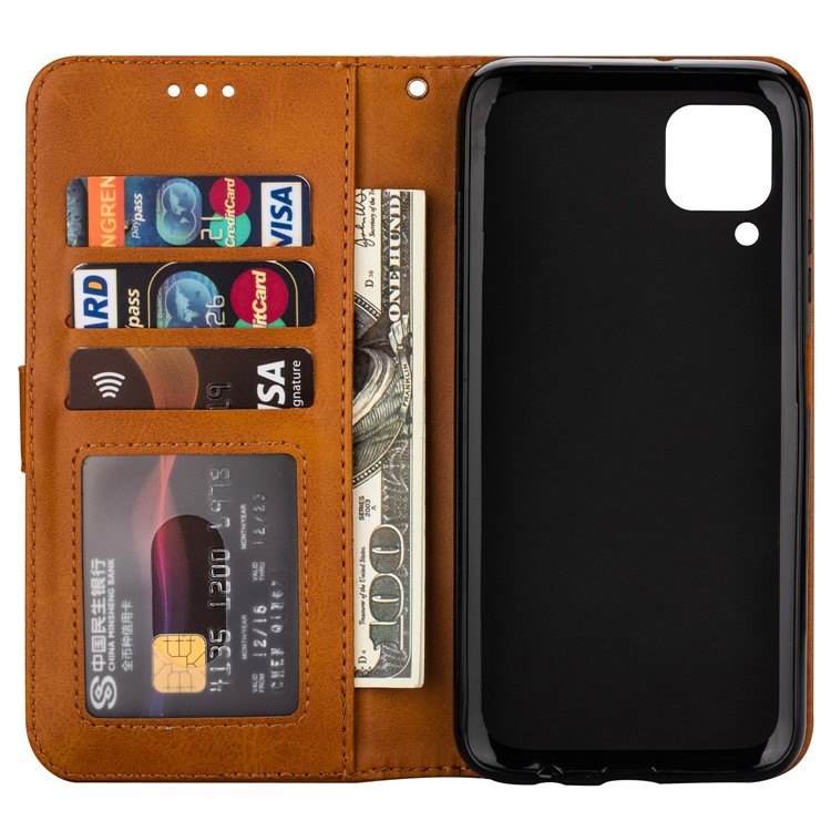 Case de Teléfono de Cuero de Soporte de Billetera de Bolsillo Con Cremallera Con Correa Para Huawei P40 Lite/nova 6 SE/Nova 7i - Marrón